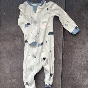 Light Blue Yeti-Print Zip Front Kids Footie Pajamas